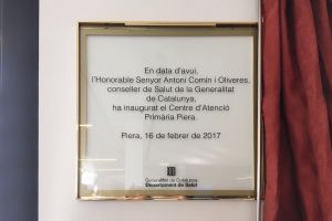 OPENING OF THE PIERA HEALTH CARE CENTRE BY THE CATALAN MINISTER OF HEALTH, THE HONOURABLE ANTONI COMIN I OLIVERES